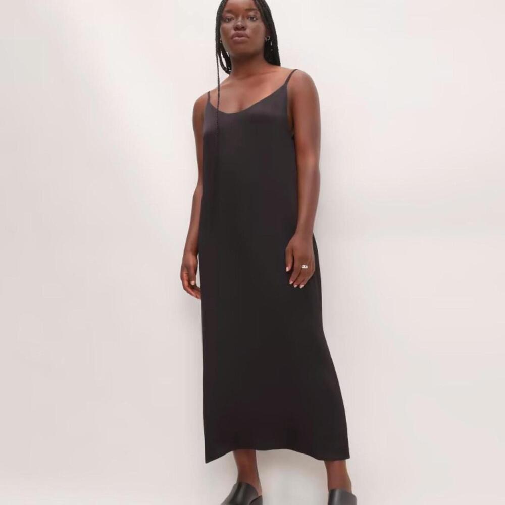Everlane Minimalist Black Midi Slip Dress with Side Slit- size 4
